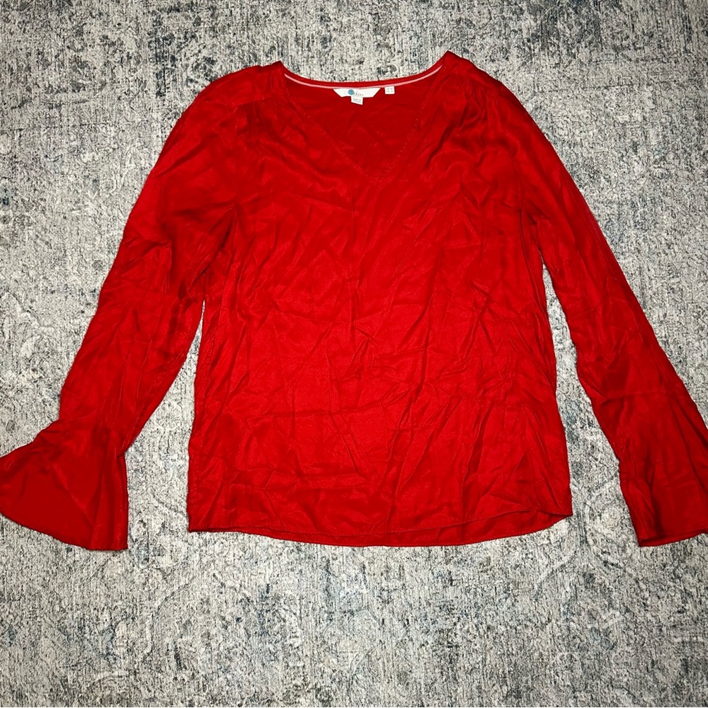 Boden Lucie Red Silk Blend Flare Sleeve Size 6